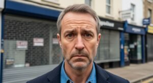 A worried face with a closed shops in image