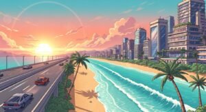 Anime city pop beach background image 3