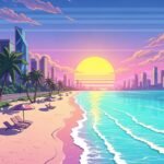 Anime city pop beach background image 4