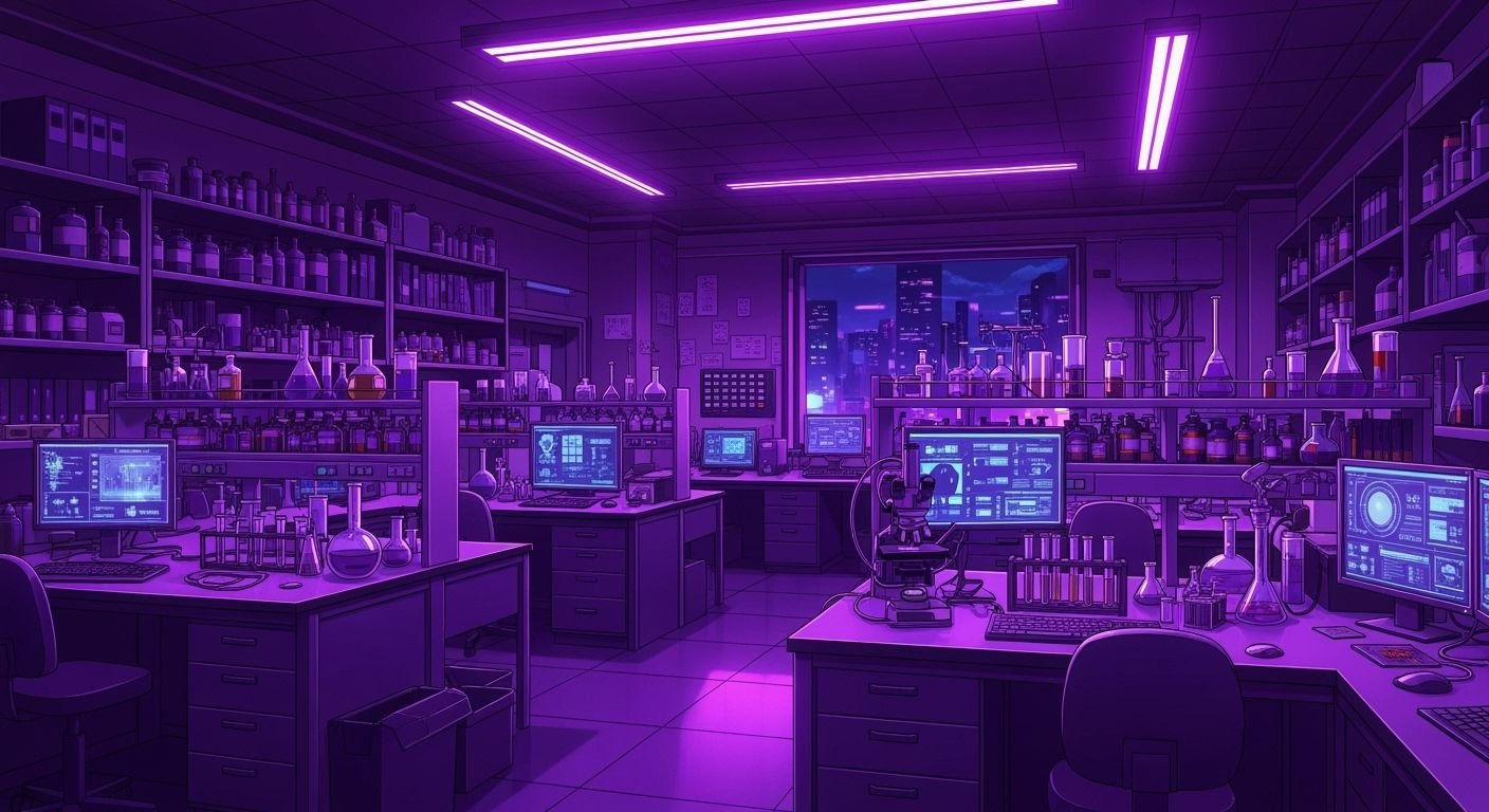Anime purple lab interior background image 2