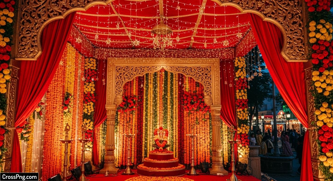 Background ganpati mandap decoration image 2