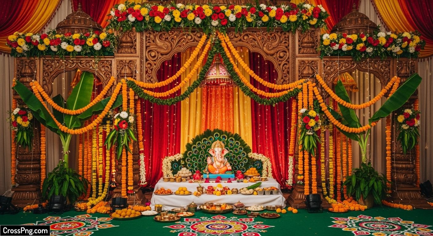 Background ganpati mandap decoration image 3
