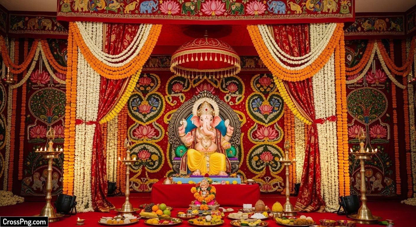 Background ganpati mandap decoration image