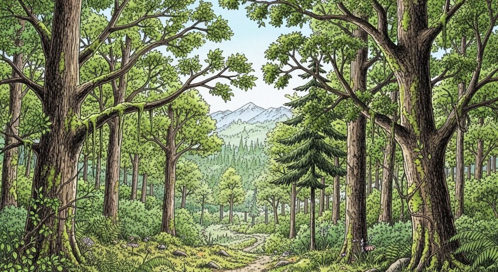 Background jugal forest drawing image