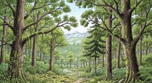 Background jugal forest drawing image