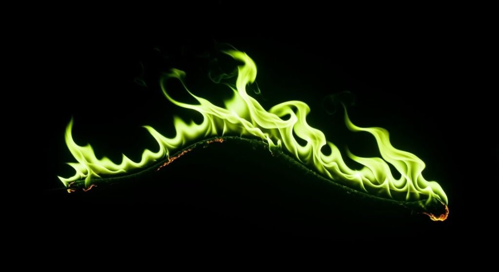 Black background green fire on image