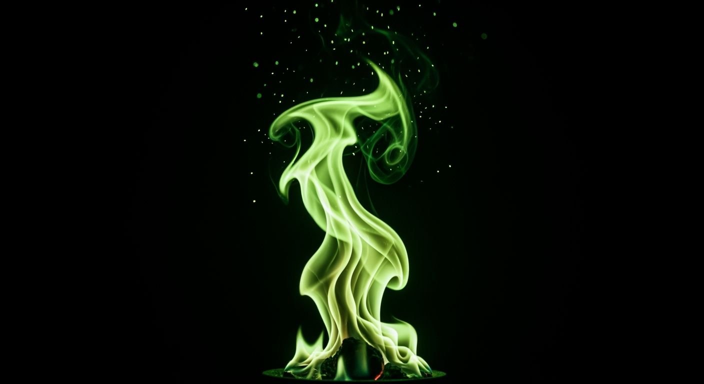 Black background green fire on image 2