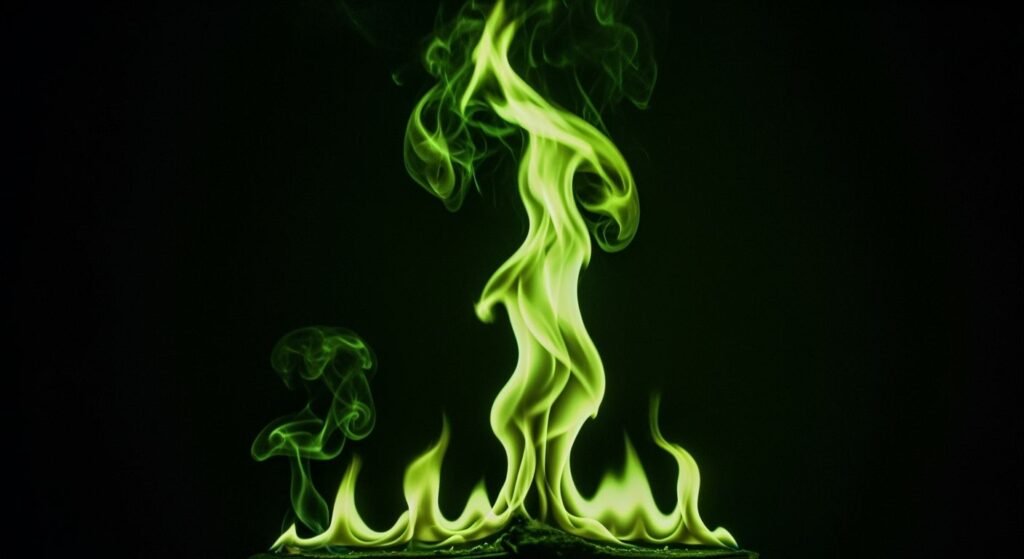 Black background green fire on image 3