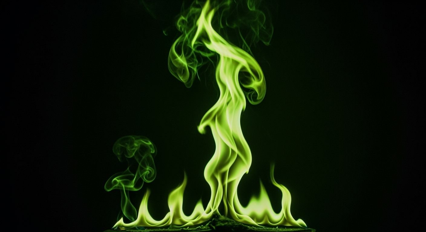Black background green fire on image 3