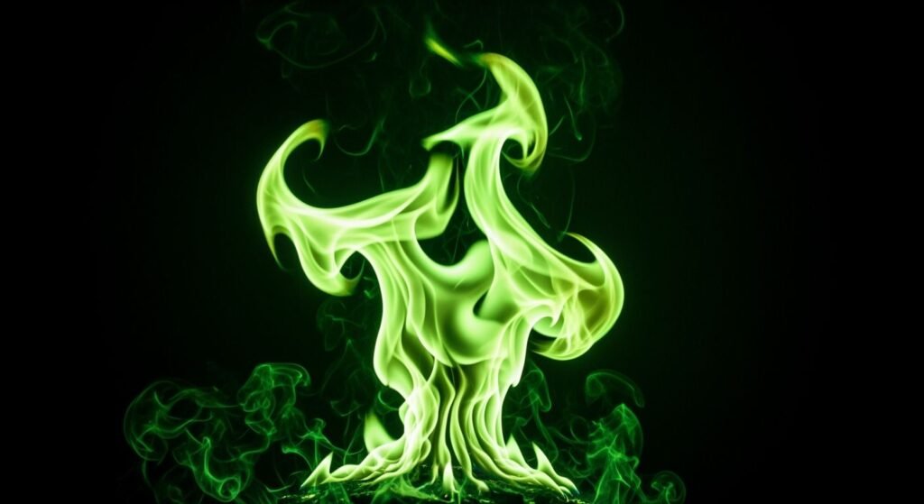 Black background green fire on image 4
