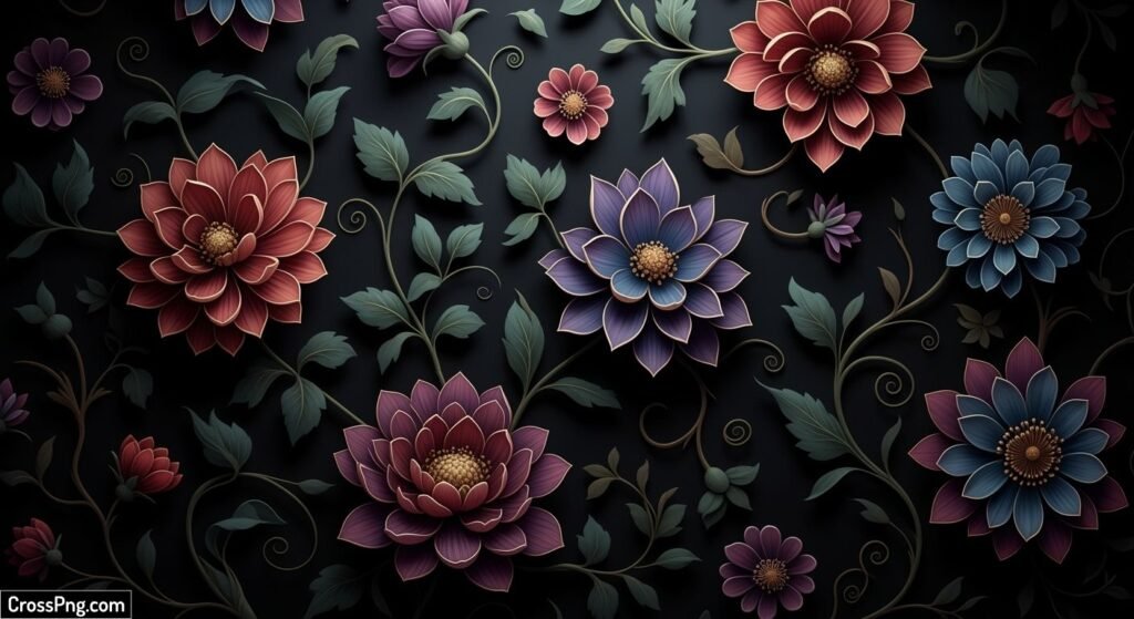 Black floral background image 2