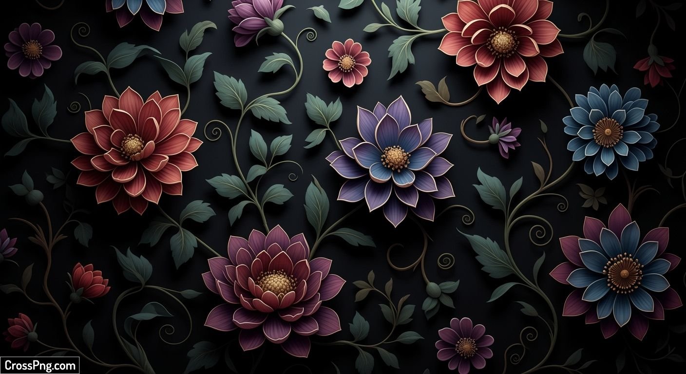 Black floral background image 2
