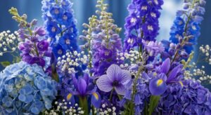 Blue background with flowers image 2