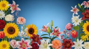 Blue background with flowers image