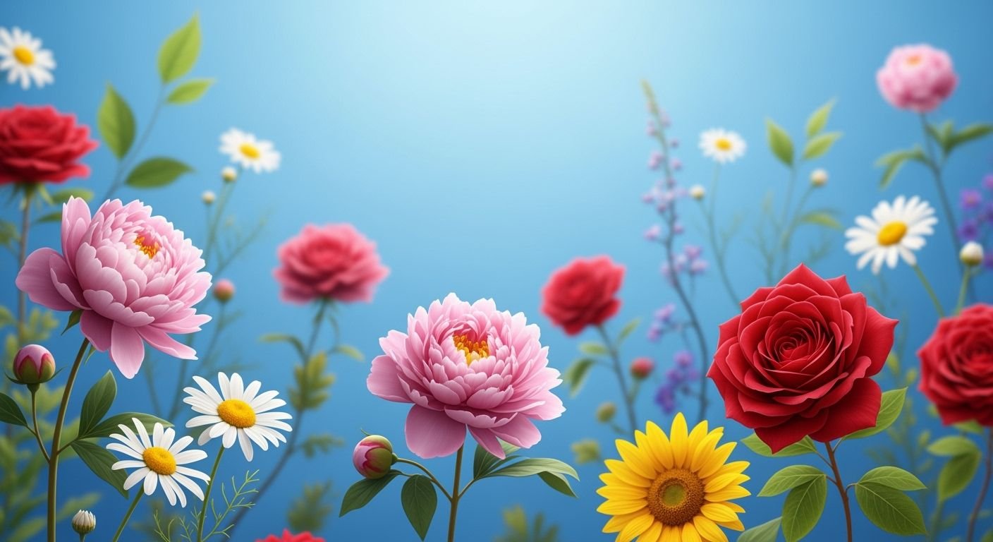 Blue background with flowers image 4