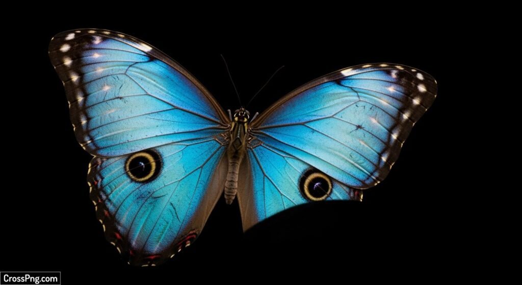 Blue butterfly on black background image 2