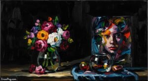 Canvas painting with black background image
