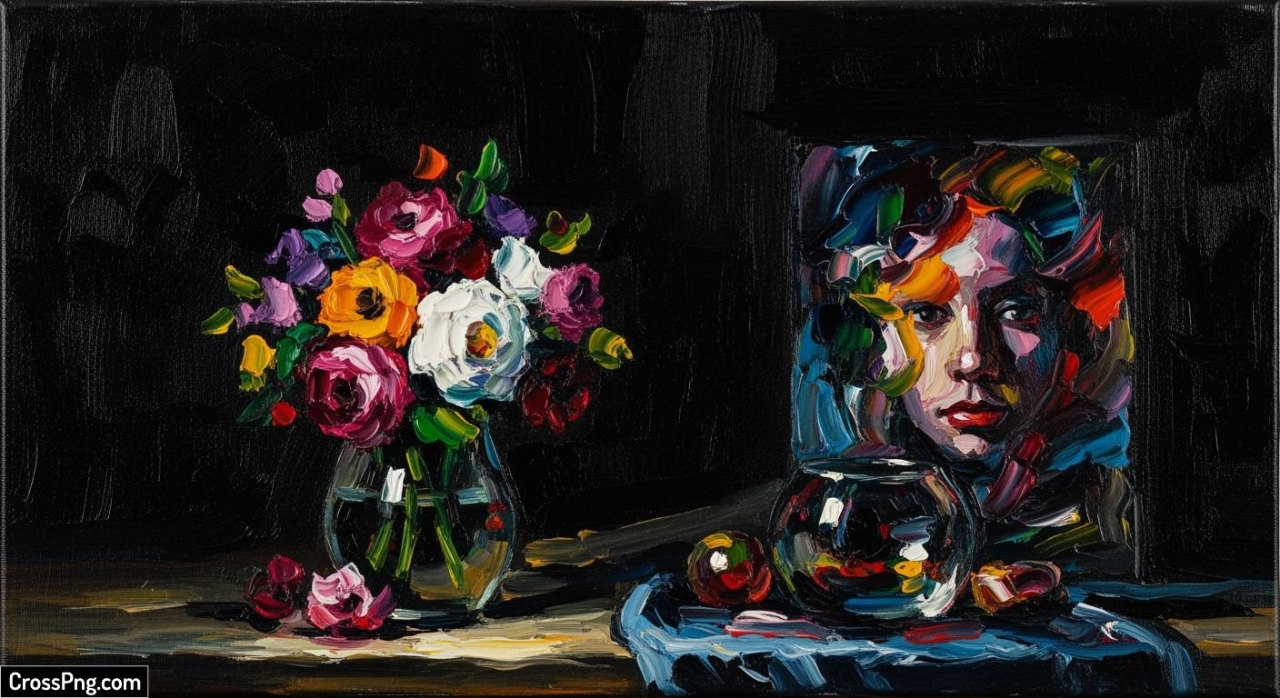 Canvas painting with black background image