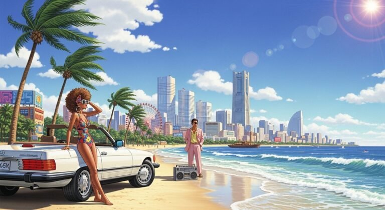 City pop beach background image 3