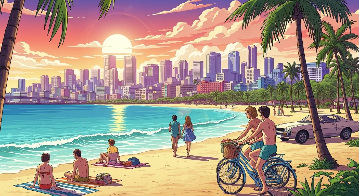 City pop beach background image