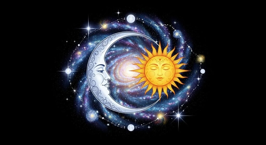 Cosmic moon sun and stars design on image