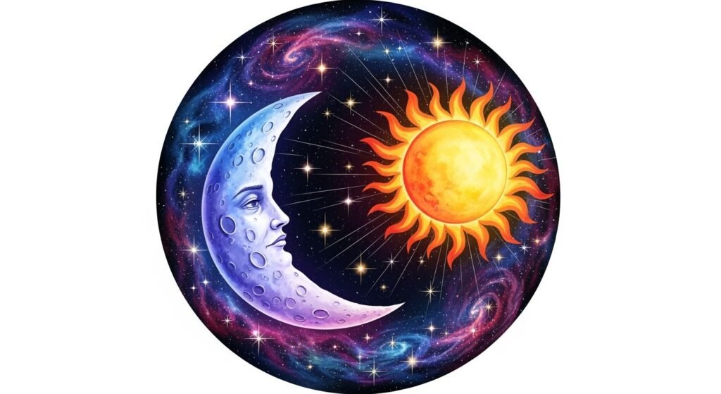 Cosmic moon sun and stars design on image 2