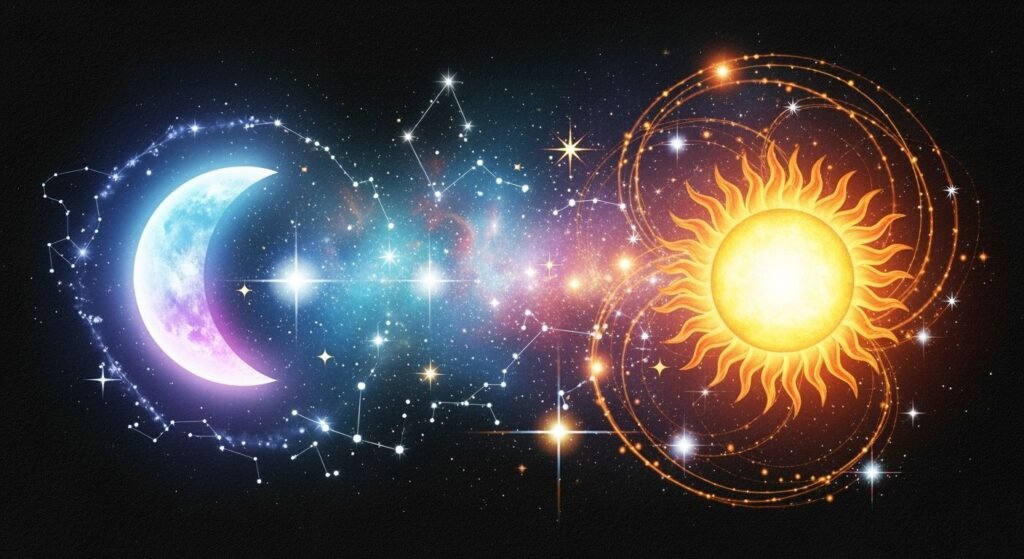 Cosmic moon sun and stars design on image 3