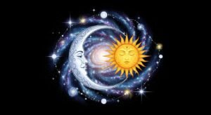 Cosmic moon sun and stars design on image