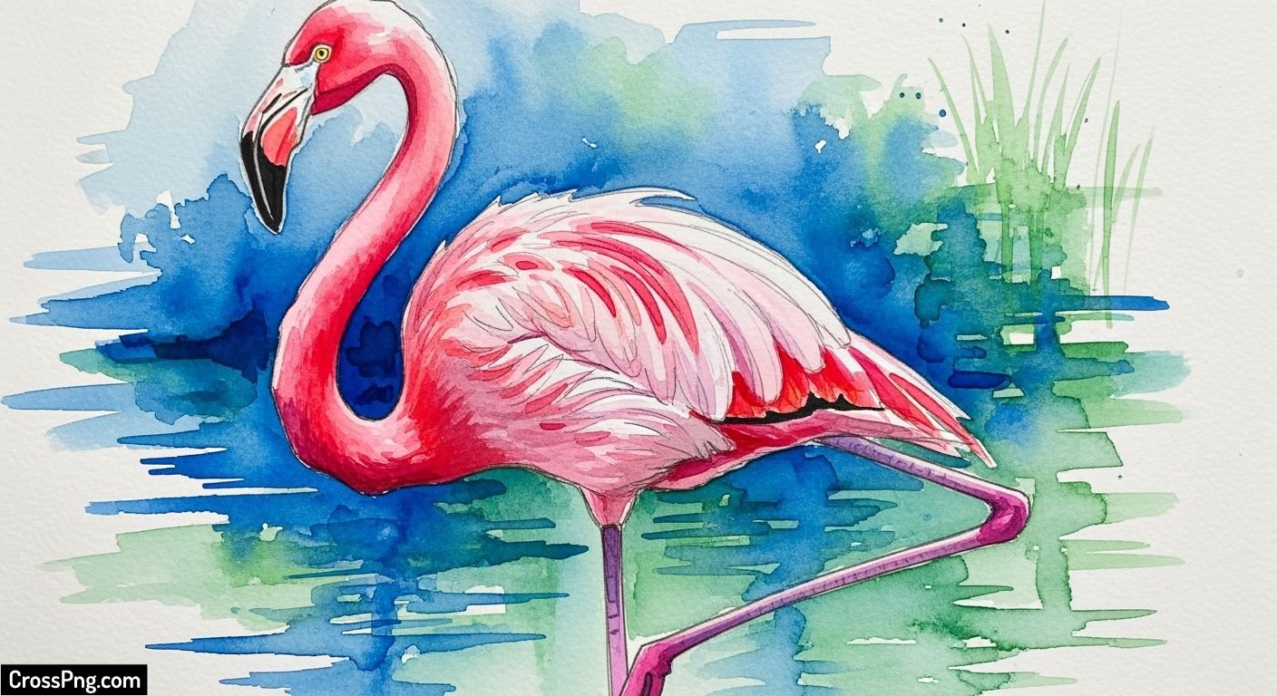 Flamingo drawing with background image