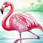 Flamingo drawing with background image