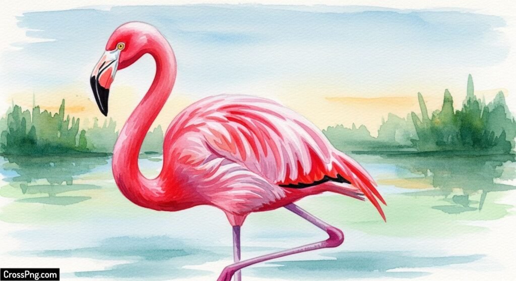 Flamingo drawing with background image 2