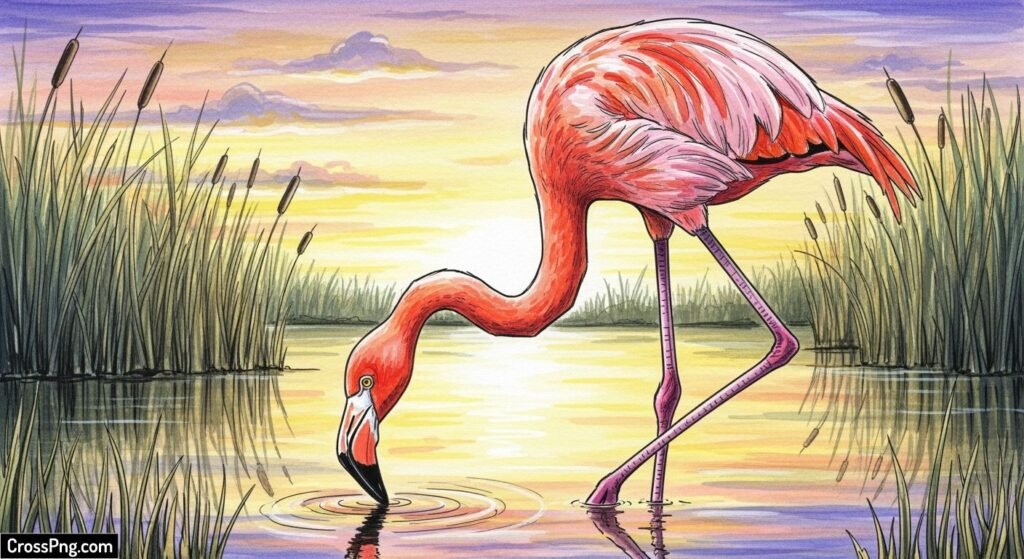 Flamingo drawing with background image 3