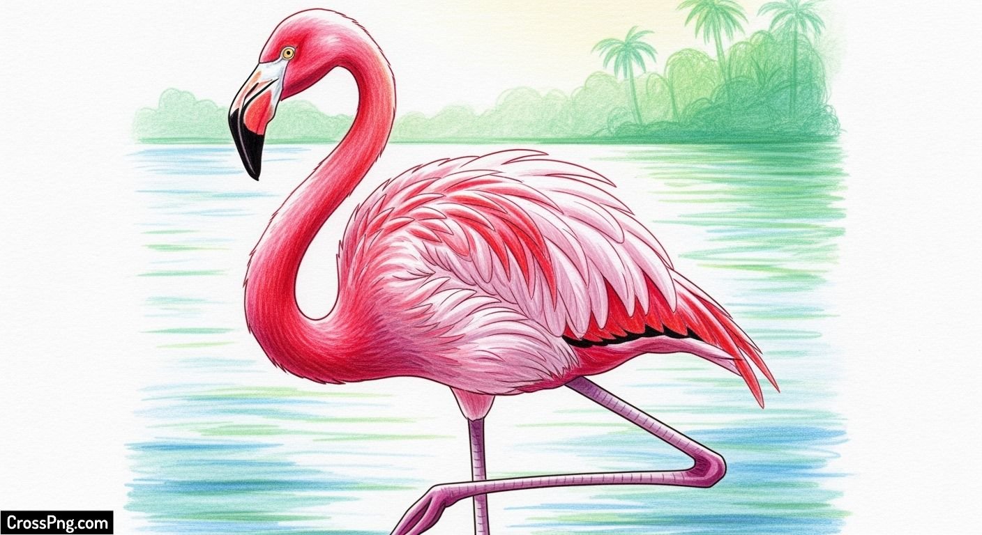 Flamingo drawing with background image