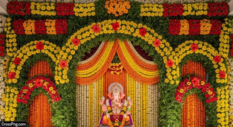 Flower background decoration for ganpati image 2