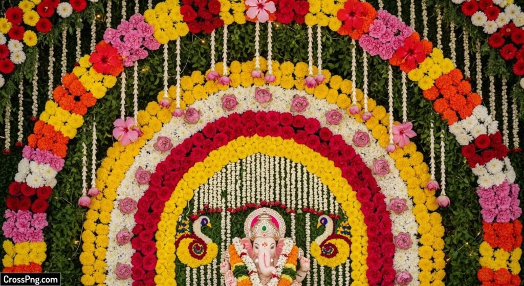 Flower background decoration for ganpati image 3
