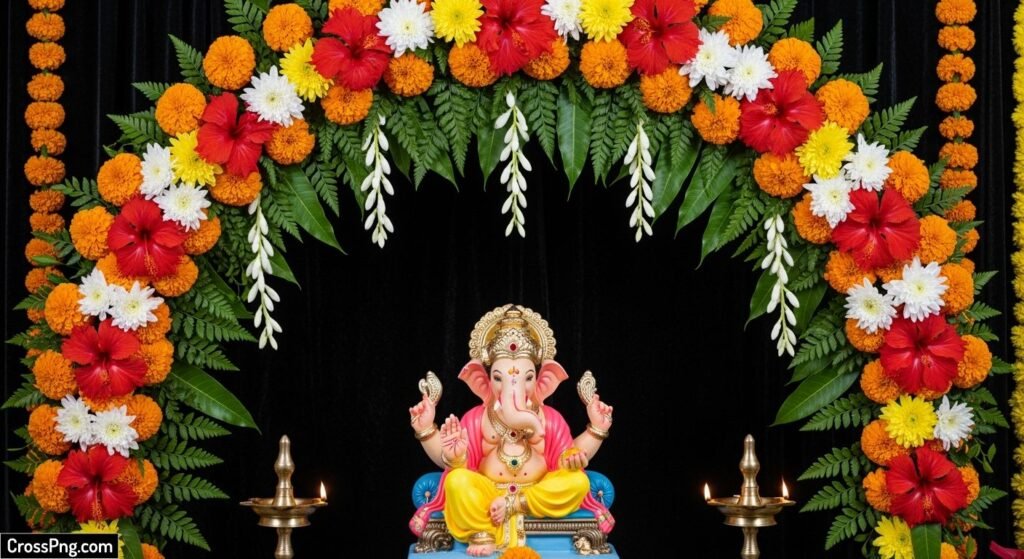Flower background ganpati decoration image