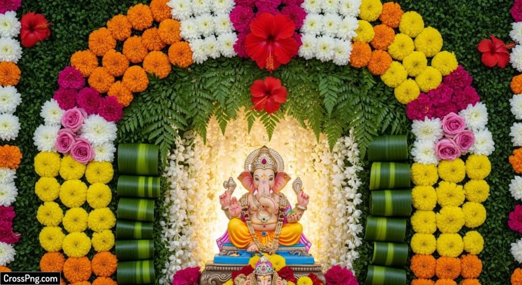 Flower background ganpati decoration image