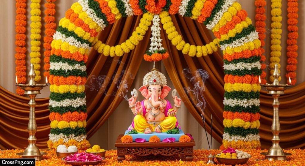 Ganesh background decoration at home image