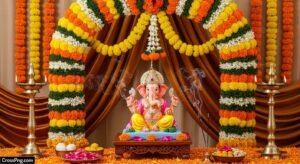 Ganesh background decoration at home image