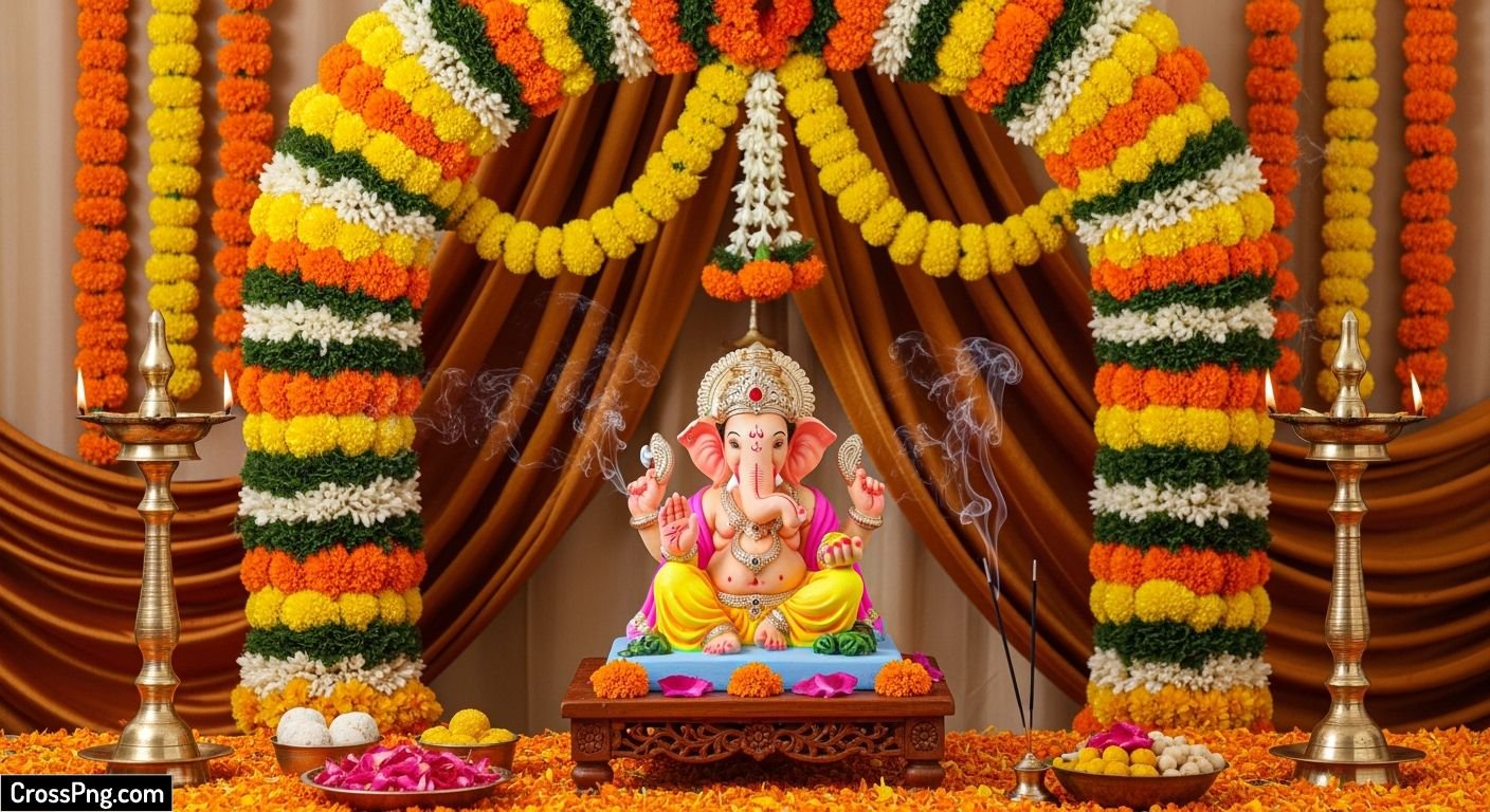 Ganesh background decoration at home image