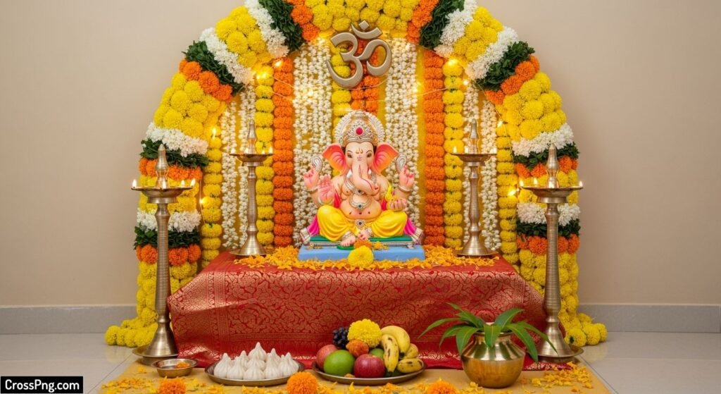 Ganesh background decoration at home image