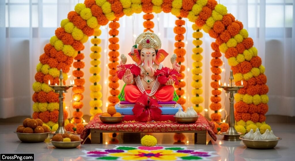 Ganesh background decoration at home image 2