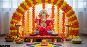 Ganesh background decoration at home image 2