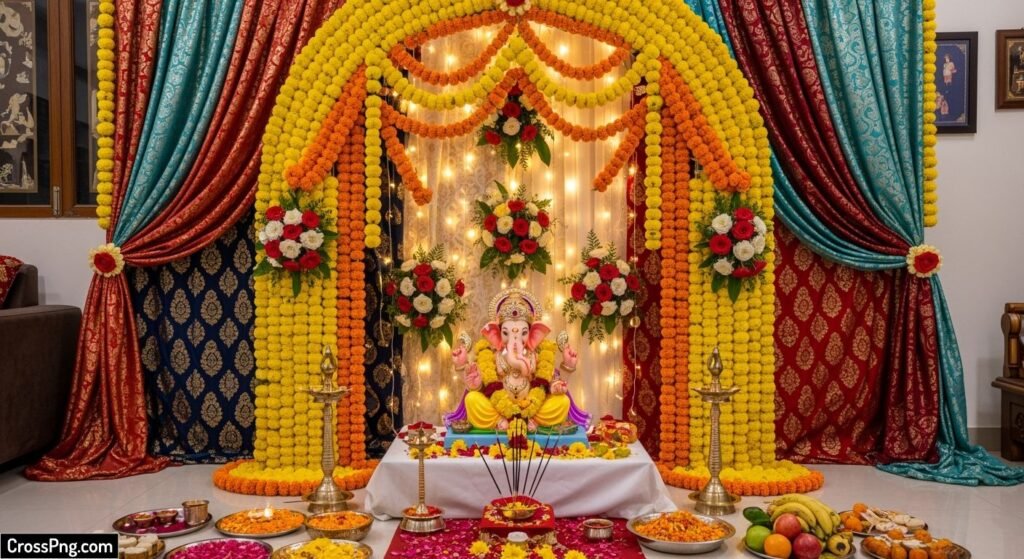 Ganesh background decoration at home image 3