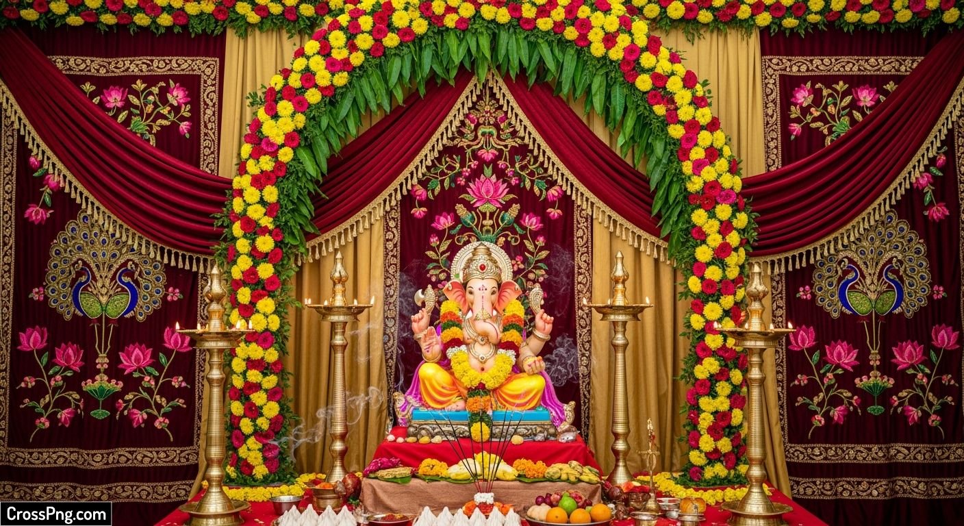 Ganesh puja background decoration image 3