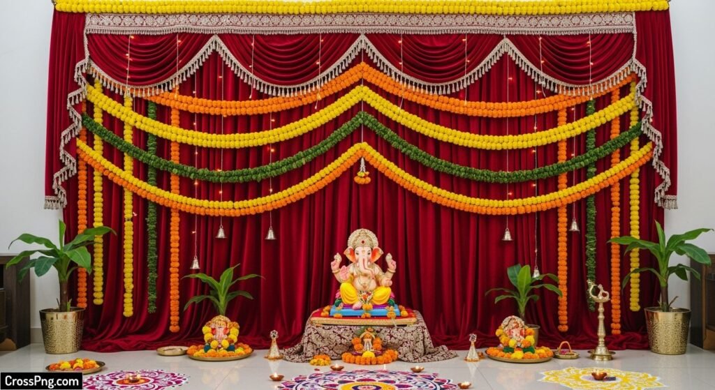 Ganpati background decoration at home image