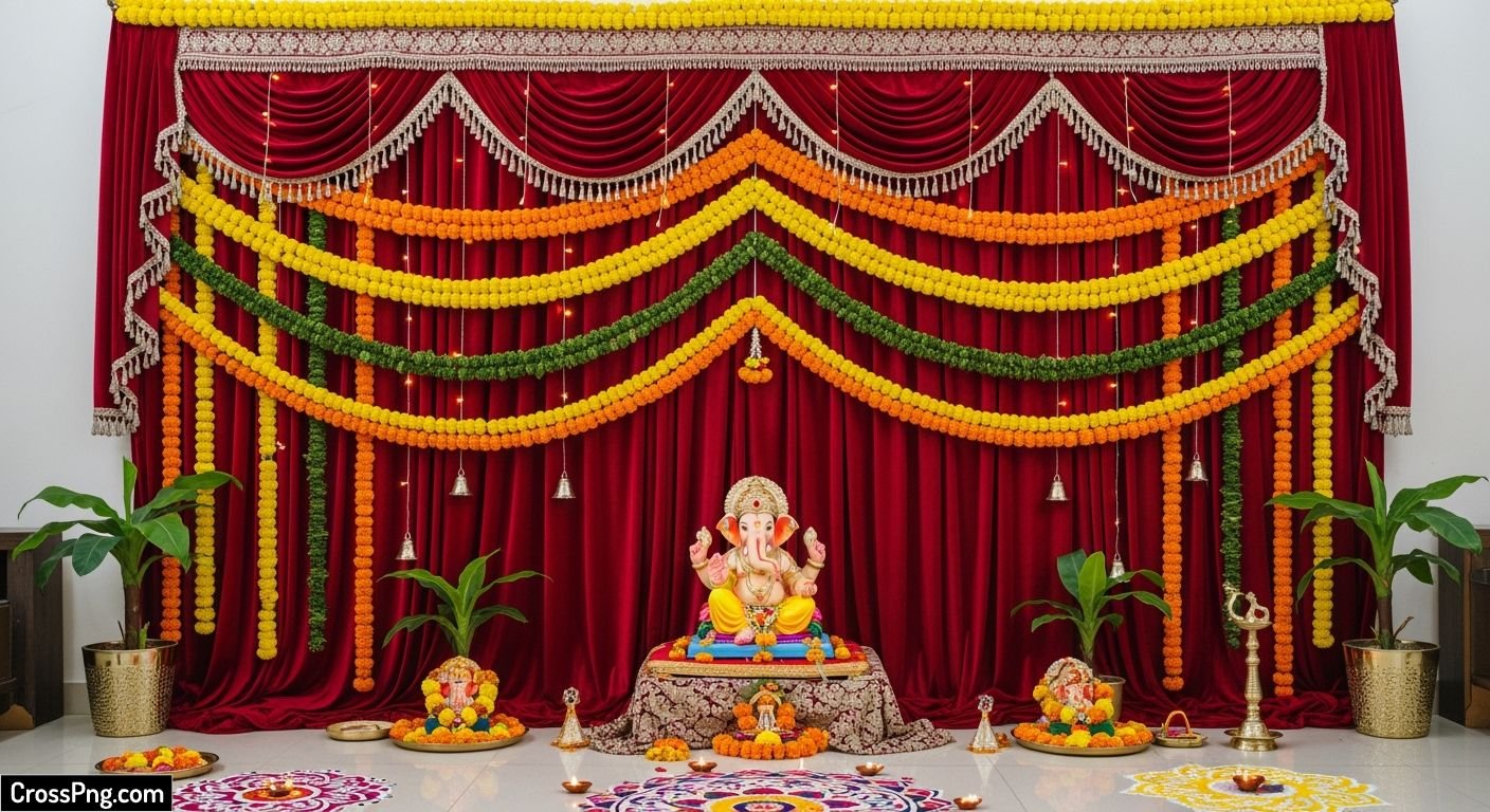 Ganpati background decoration at home image