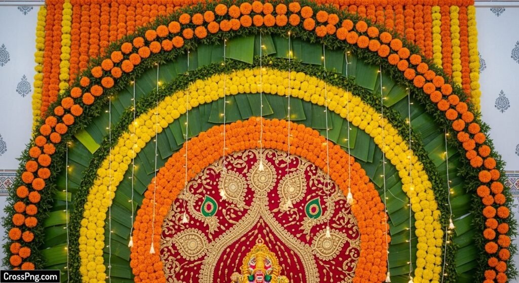 Ganpati background decoration at home image