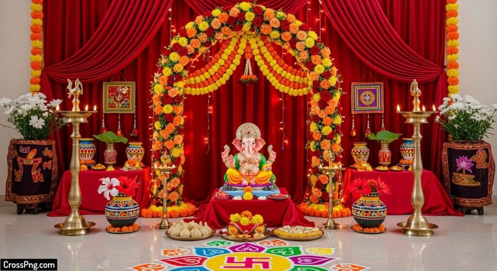 Ganpati background decoration at home image 2