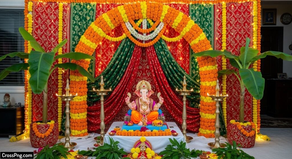 Ganpati background decoration at home image 3